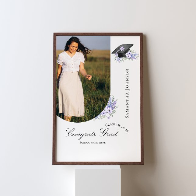 Poster  Lavander Purple Floral Graduation welcome  sign (Criador carregado)