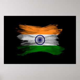 Poster Lave de pincel com bandeira da Índia, bandeira na