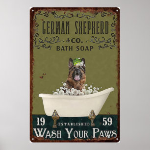 Poster Lave sua vinheta de German shepherd de pata