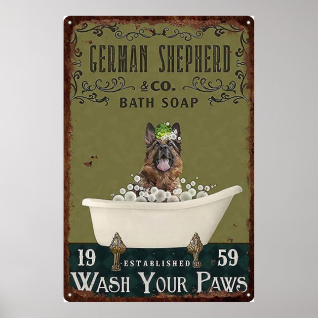 Poster Lave sua vinheta de German shepherd de pata (Frente)