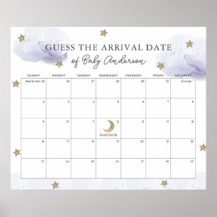 Poster Lavender Clouds Stars Guess The Due Date Calendar