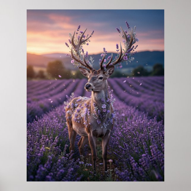 Poster Lavender Deer Twilight Field (Frente)