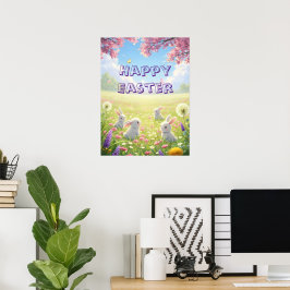 Poster Lavender Easter Cute White Bunny Floral Spring 