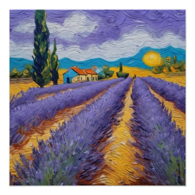 Pôster lavender field in van gogh style (Frente)