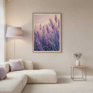 Poster Lavender Field Modern Watercolor Wall Art