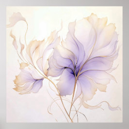 Poster Lavender & Gold Abstract Watercolor Flower