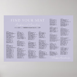 Poster Lavender Lilac Wedding Alphabetical Seating Chart