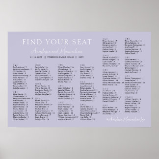 Poster Lavender Lilac Wedding Alphabetical Seating Chart