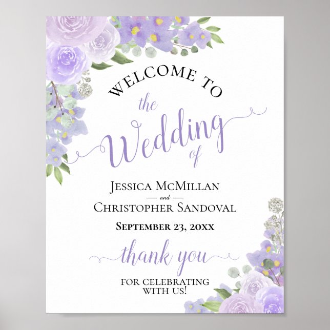 Poster Lavender Purple Floral Rustic Wedding Welcome Sign (Frente)