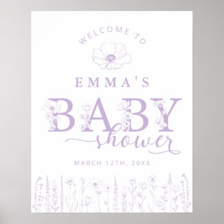 Poster Lavender Wildflower Baby Shower Welcome Sign