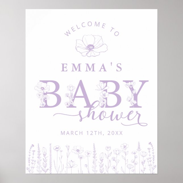 Poster Lavender Wildflower Baby Shower Welcome Sign (Frente)