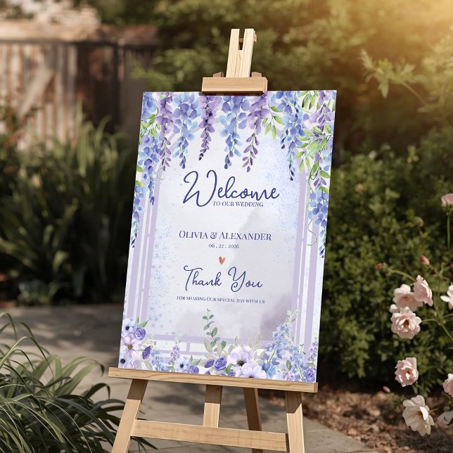 Poster Lavender Wisteria Floral Arch Wedding Welcome (Lavender Wisteria Floral Arch Wedding Welcome Sign | Romantic Purple Garden Wedding Poster)