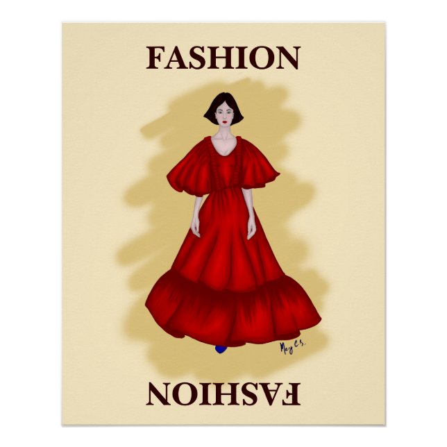 Pôster Layered Red Gown with Dreamlike Fashion Mood (Frente)