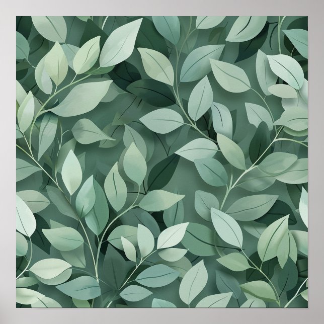 Poster Layered Sage Botanical Leaf Pattern Wall Art (Frente)
