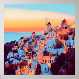 Poster ldp SANTORINI - panorama - à noite -
