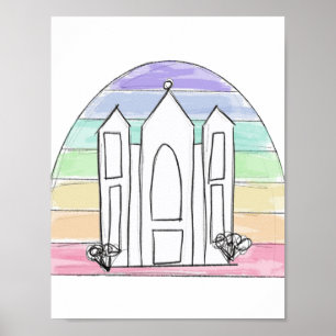 Poster LDS Salt Lake City Temple rainbow sunset mormon 