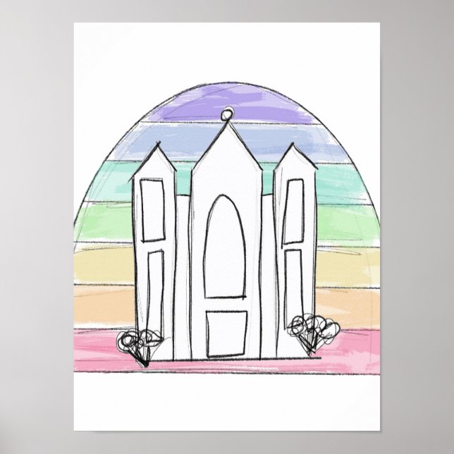 Poster LDS Salt Lake City Temple rainbow sunset mormon  (Frente)
