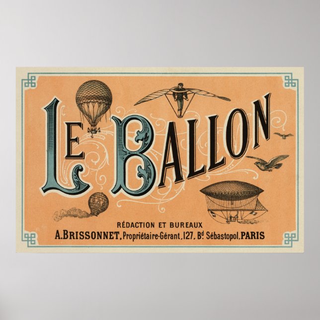 Pôster Le Ballon - revista aeronáutica francesa 1883 (Frente)