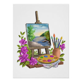 Pôster Le chevalet del'artiste peintre.