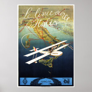 Poster LE LINEE ITALY Airlines Avião Europa Viagem Ad