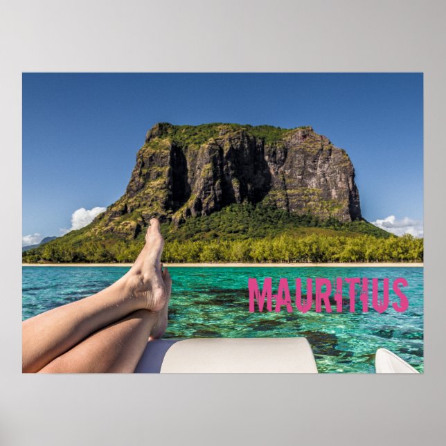 Poster Le Morne Brabant Maurícia vista de barco no mar (Frente)