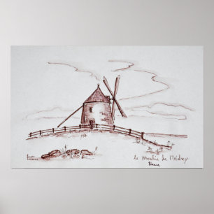 Poster Le Moulin de Moidrey Windmill Pontorson