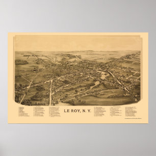 Poster Le Roy, Mapa Panorâmico NY - 1892