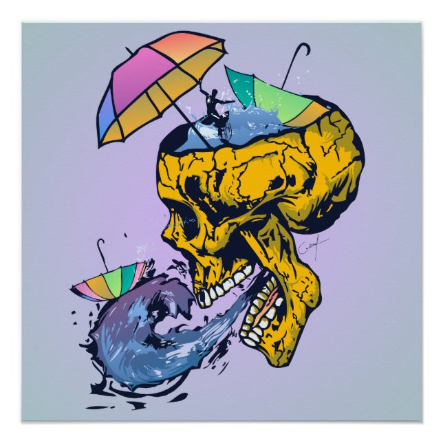 Pôster le surf sur une pluie de vague dans un crâne (Frente)