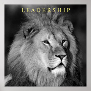 Poster Leadership Motivational Lion Single Black White