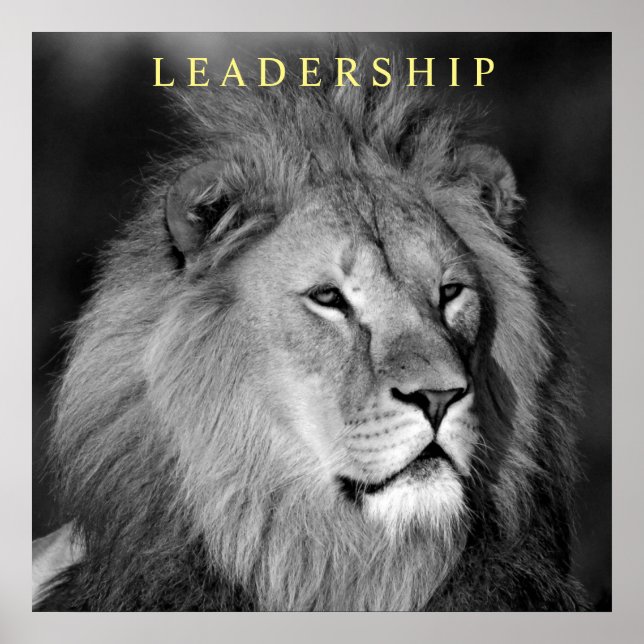 Poster Leadership Motivational Lion Single Black White (Frente)