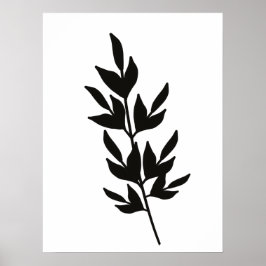 Poster Leaf Branch Line Simples Art Black White