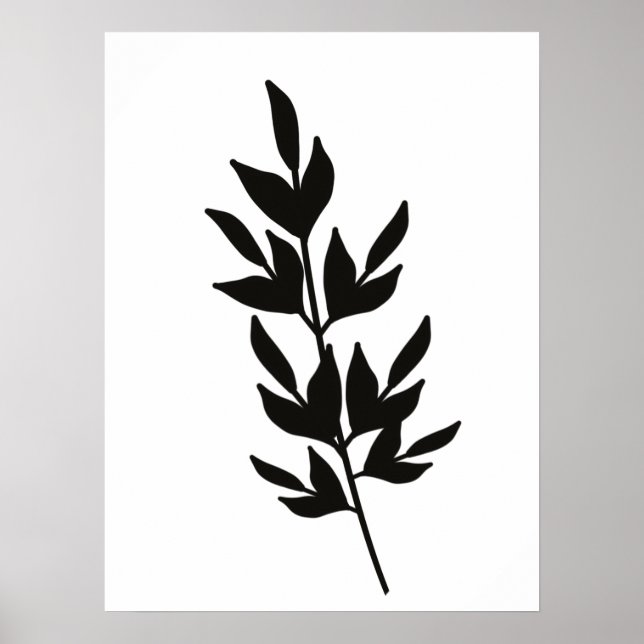 Poster Leaf Branch Line Simples Art Black White (Frente)