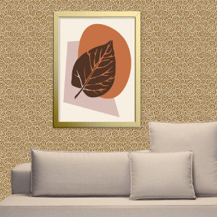 Poster Leaf moderna do século médio Silhouette Brown e Be