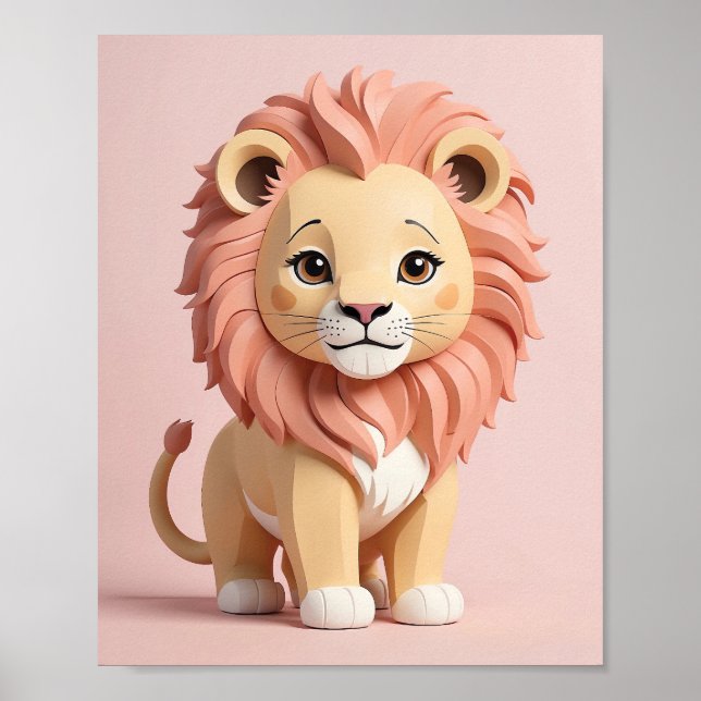 Poster Leão Adorável - Safari Animal Nursery Wall Art for (Frente)