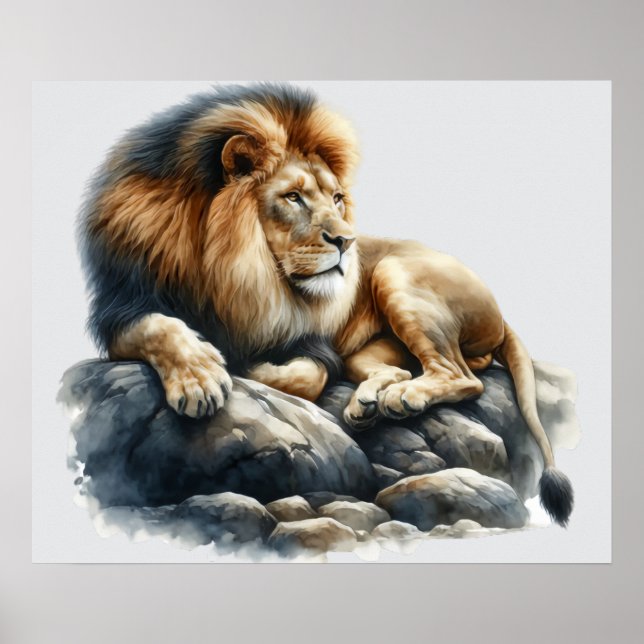 Poster Leão Africano em Aquarela (Frente)