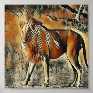 Poster Leão andando nos arbustos