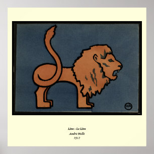 Poster Leão - Antiquarian, ilustração de livro colorid