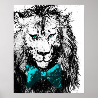 Poster Leão bonito com Arco azul colar e olhos