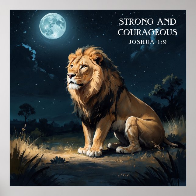 Poster Leão Calmo em Selvagem em Estrelas Noturnas e Fé L (Frente)