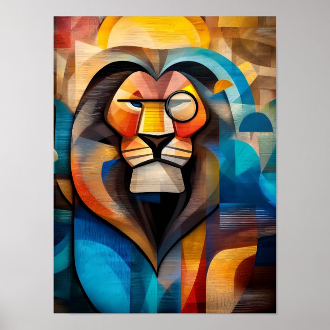 Poster Leão Charmoso – Rei Cubista com Monóculo (Frente)