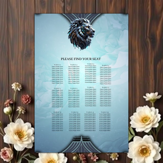 Poster Leão cibernético Fusão de energia e tecnologia (Criador carregado)