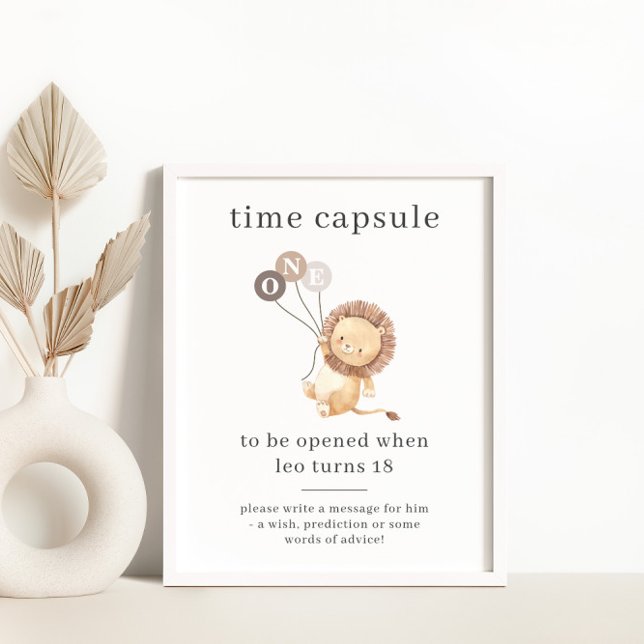 Poster Leão com 3 Balões Marrons Cápsula do Tempo (Criador carregado)