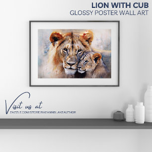 Pôster Leão com Arte de Parede Poster brilhante com Cub