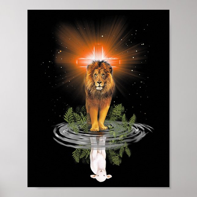 Poster Leão Cruzado Jesus Reflexo Espelho de Água Ovinos  (Frente)