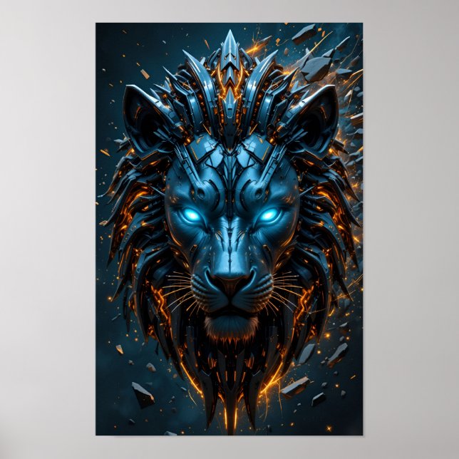 Poster Leão Cyber de Olhos Azuis (Frente)