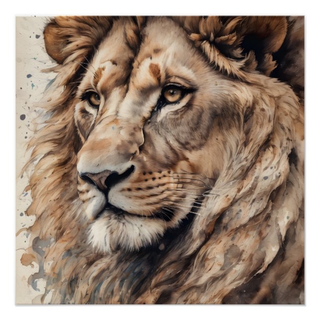 Pôster Leão de Aquarela n.o 6 (Frente)