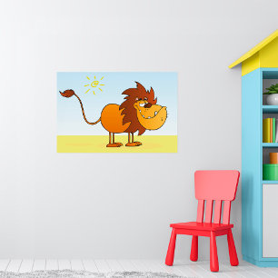 Poster Leão de Cartoon Engraçado no Animal Safari Sol
