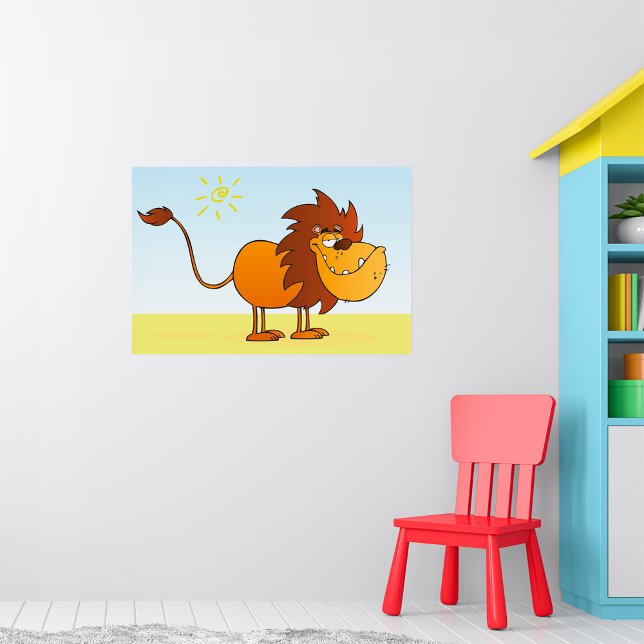 Poster Leão de Cartoon Engraçado no Animal Safari Sol (Criador carregado)