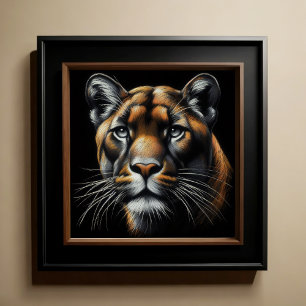 Poster Leão de Montanha de Desenho do Pastel duro