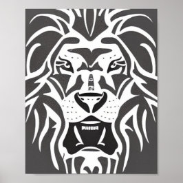 Poster Leão decal branco em cinza